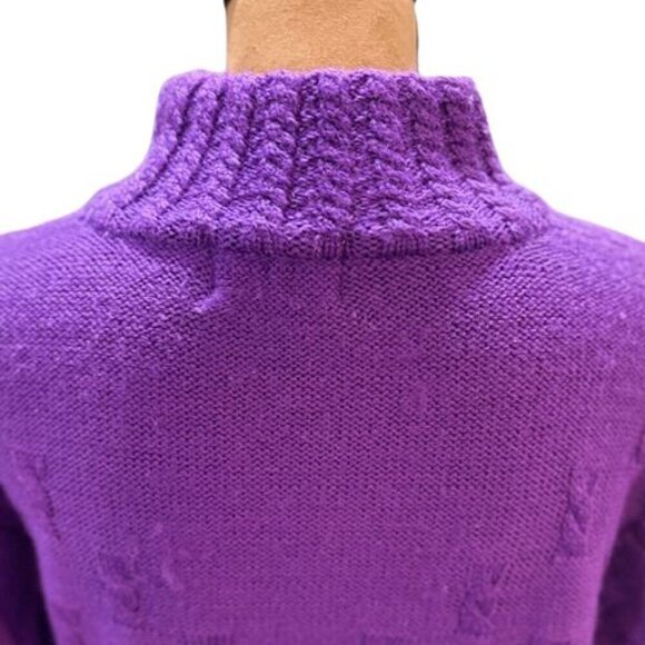 VINTAGE 1990s SERAC Cable Knit Mock Neck Sweater in Purple – Size Medium - Picture 4 of 7